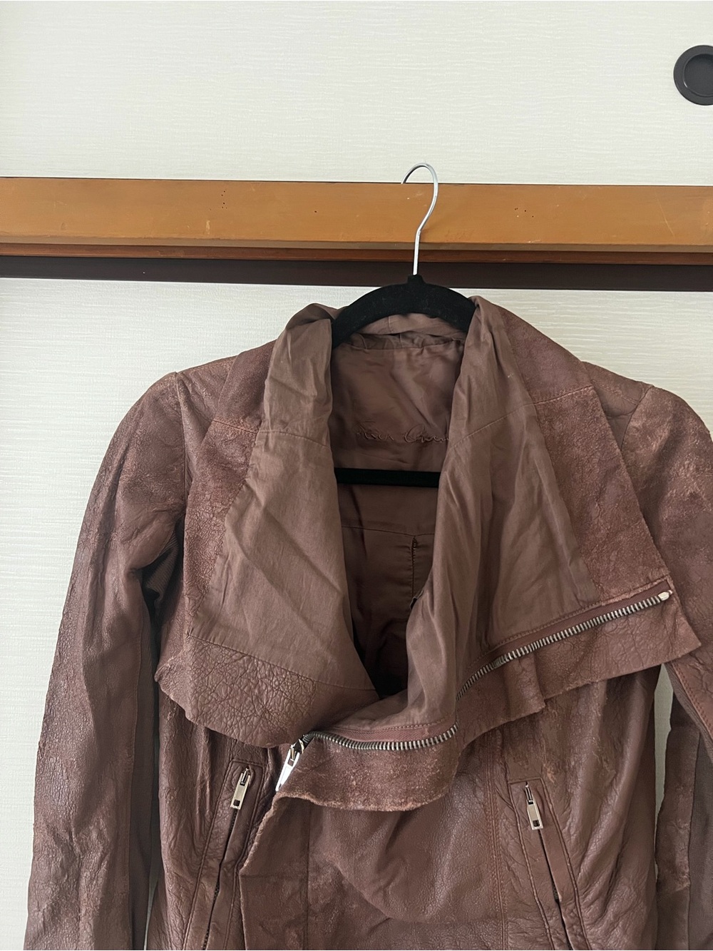Rick Owens Brown Leather Moto Jacket - Picture 3 of 7